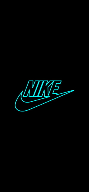 Nike Neon Cyan Logo on Black Background Minimalist Sports Brand Wallpaper HD phone wallpaper