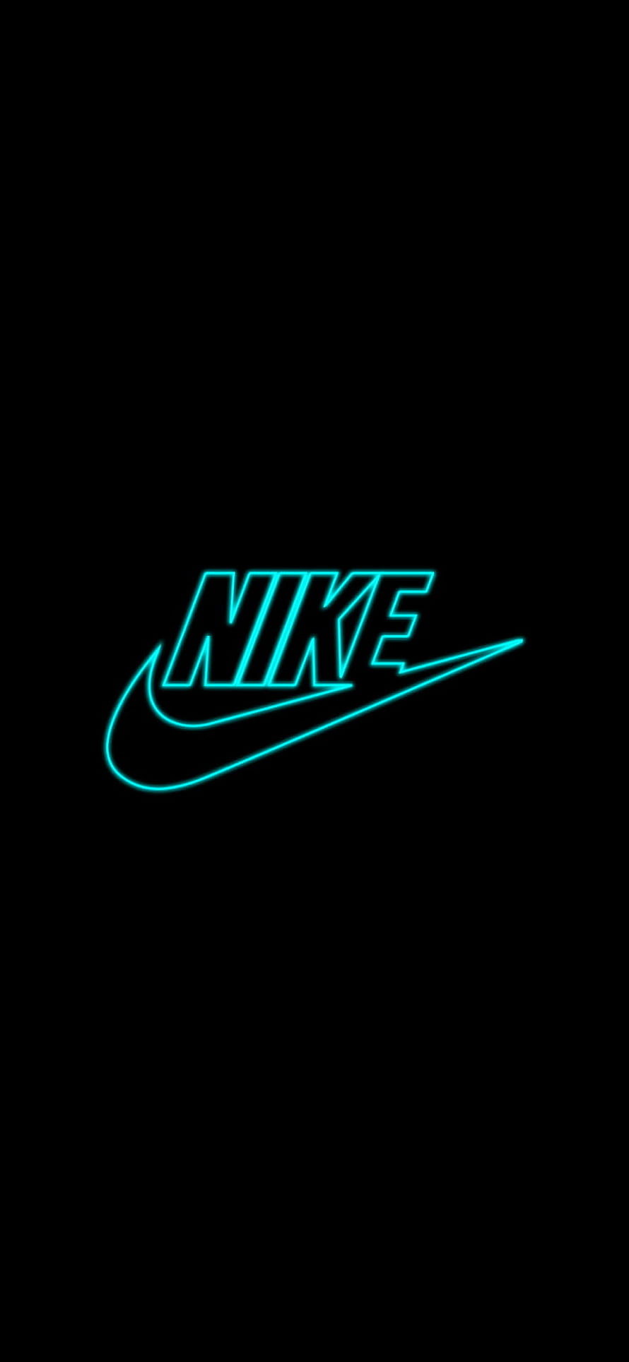 Nike Neon Cyan Logo on Black Background Minimalist Sports Brand Wallpaper HD phone wallpaper