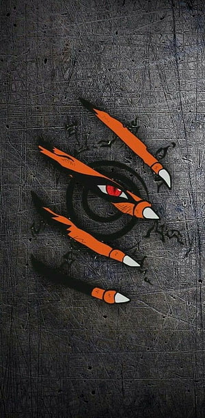 Kurama Nine-Tailed Fox Eye and Claws on Dark Grunge Texture HD phone wallpaper