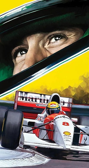 Ayrton Senna in a McLaren Formula 1 Car with Marlboro Livery and Close-Up Portrait HD phone wallpaper