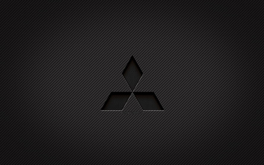 Mitsubishi Three-Diamond Emblem on Dark Carbon Fiber Texture HD wallpaper