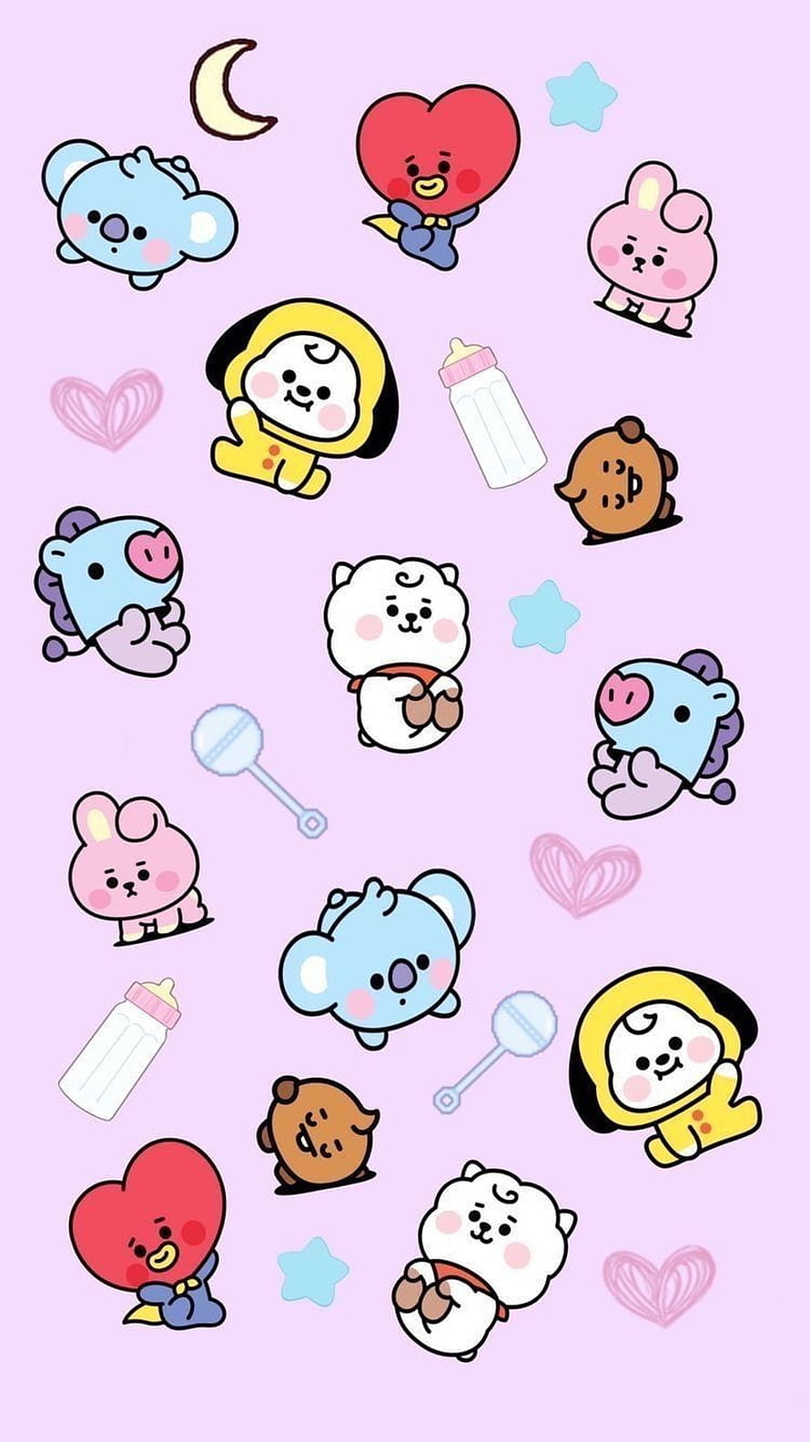 BT21 Cute Kawaii Character Pattern on Soft Pink Background HD phone wallpaper