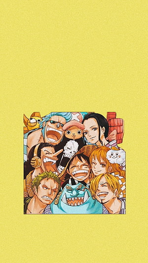 One Piece Straw Hat Crew Group Portrait on Yellow Background HD phone wallpaper