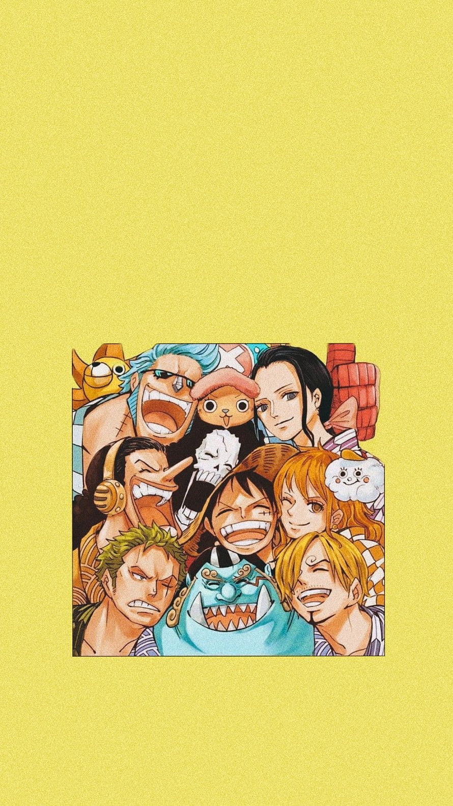 One Piece Straw Hat Crew Group Portrait on Yellow Background HD phone wallpaper