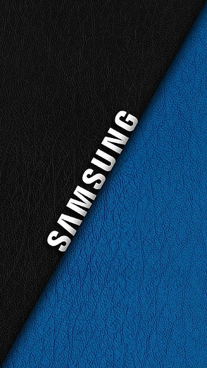 Samsung Logo on Black and Blue Leather Texture Diagonal Split HD phone wallpaper