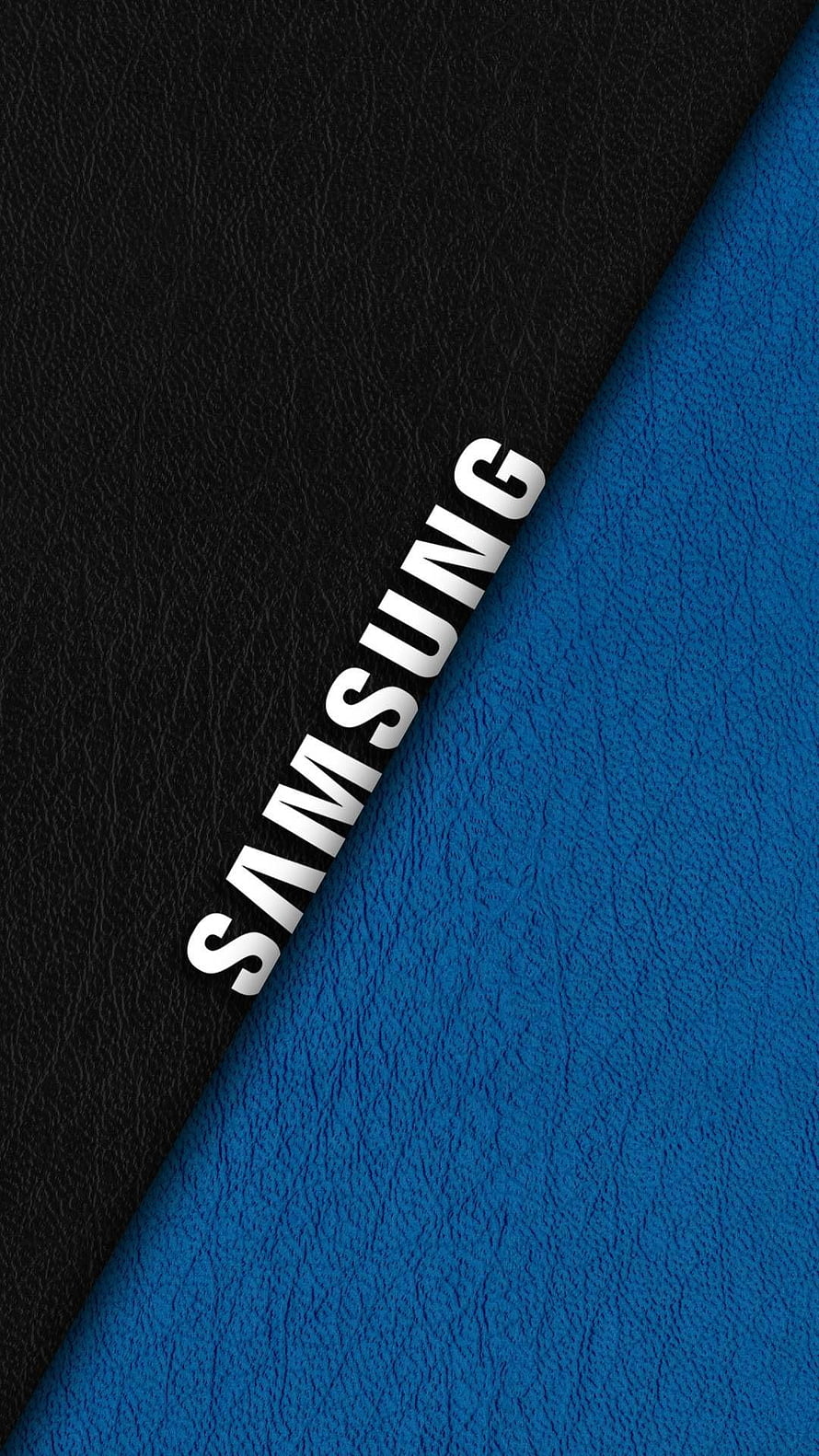 Samsung Logo on Black and Blue Leather Texture Diagonal Split HD phone wallpaper