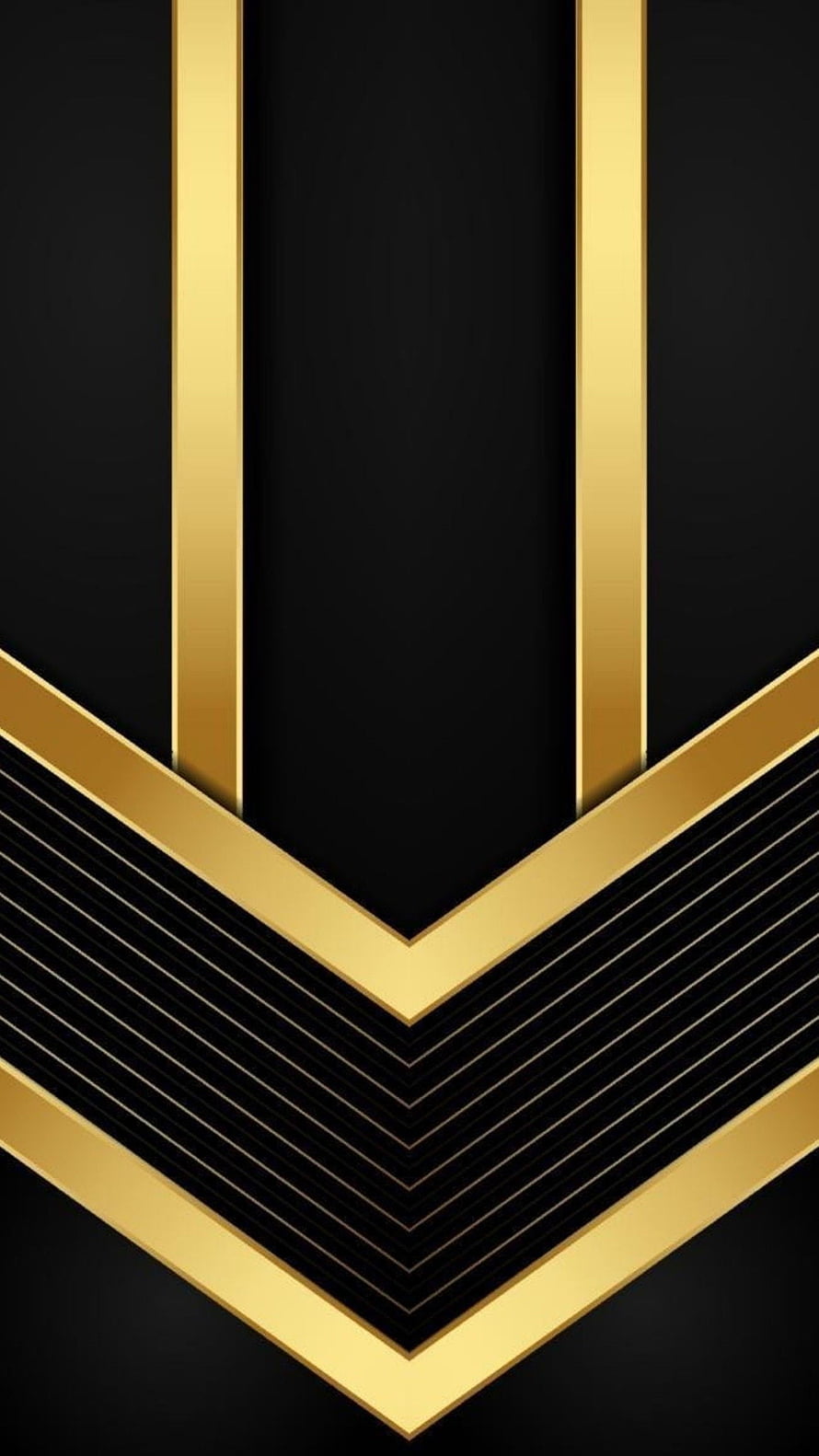 Black and Gold Geometric Chevron Pattern with Metallic Arrow Design HD phone wallpaper