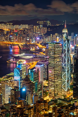 Hong Kong Victoria Harbour Night Skyline View From Victoria Peak HD phone wallpaper