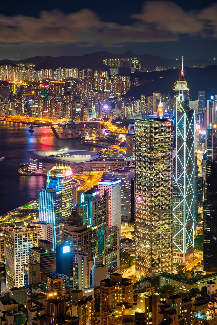 Hong Kong Victoria Harbour Night Skyline View From Victoria Peak HD phone wallpaper