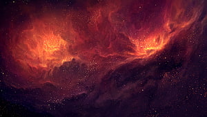 Vibrant Red Nebula Clouds and Star Fields in Deep Space HD wallpaper