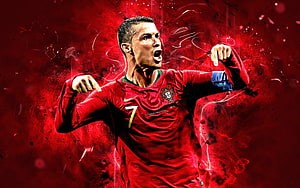 Cristiano Ronaldo Portugal National Team Goal Celebration Red Jersey Sports Art HD wallpaper