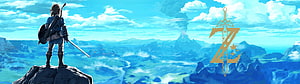 The Legend of Zelda Breath of the Wild Link overlooking Hyrule landscape with golden logo HD wallpaper