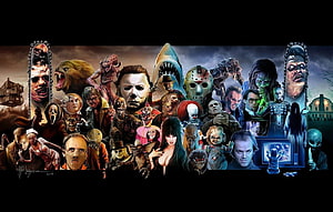 Classic Horror Movie Villains Group Portrait Illustration HD wallpaper