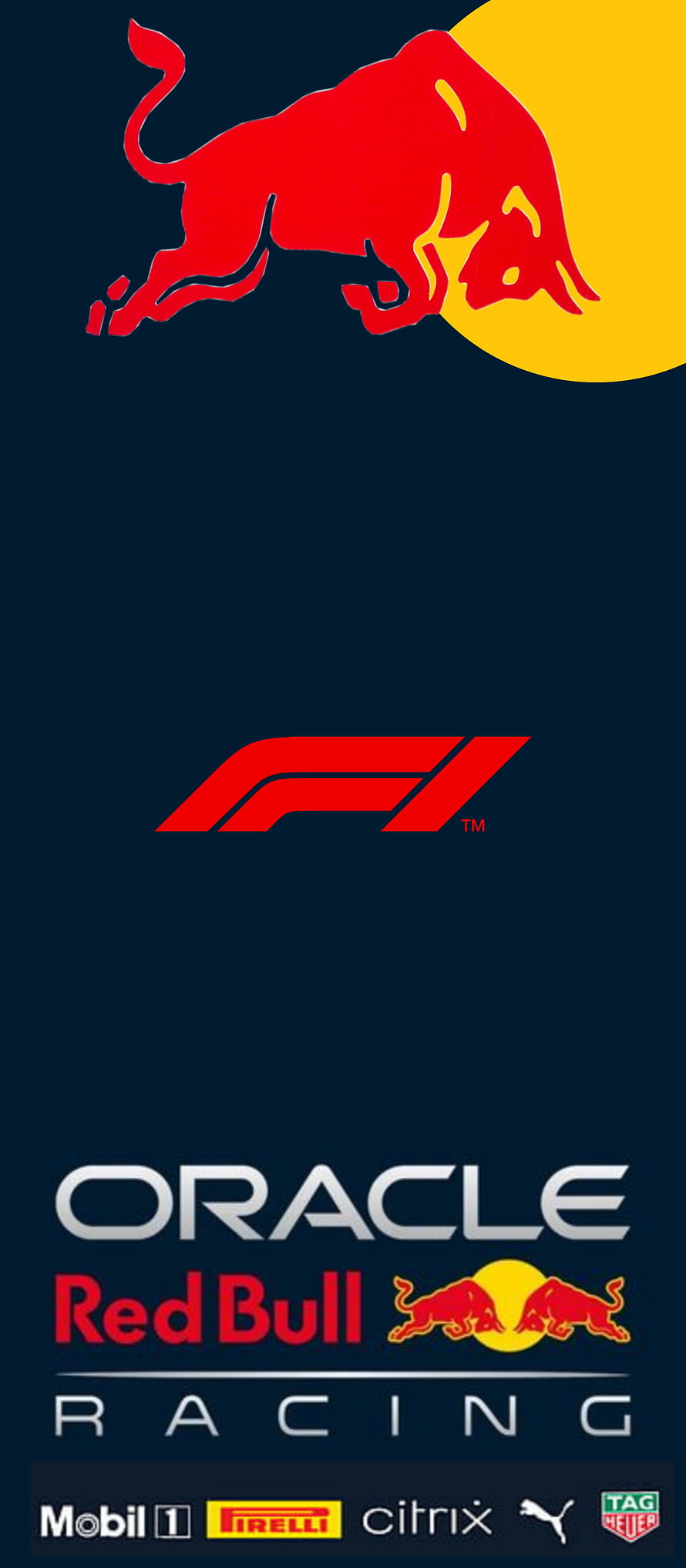 Oracle Red Bull Racing Formula 1 Team Logo and Sponsor Logos on Dark Blue Background HD phone wallpaper