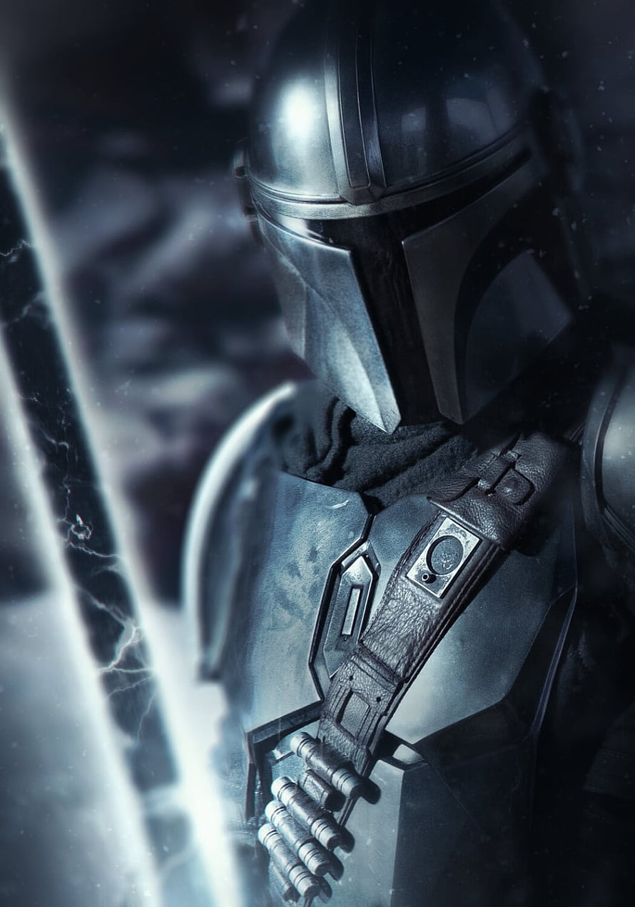 Mandalorian Darksaber Close-Up Portrait in Dark Cinematic Lighting HD phone wallpaper
