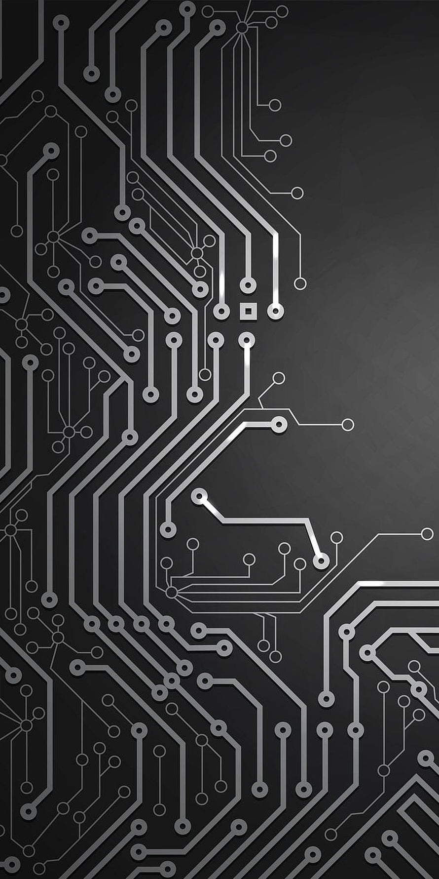 Sleek Silver Circuit Board Traces on Dark Background HD phone wallpaper