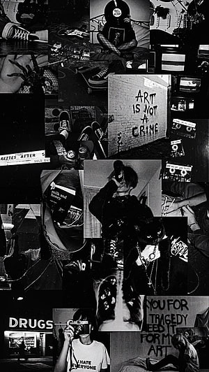 Black and White Grunge Collage with Punk Elements and Street Art HD phone wallpaper