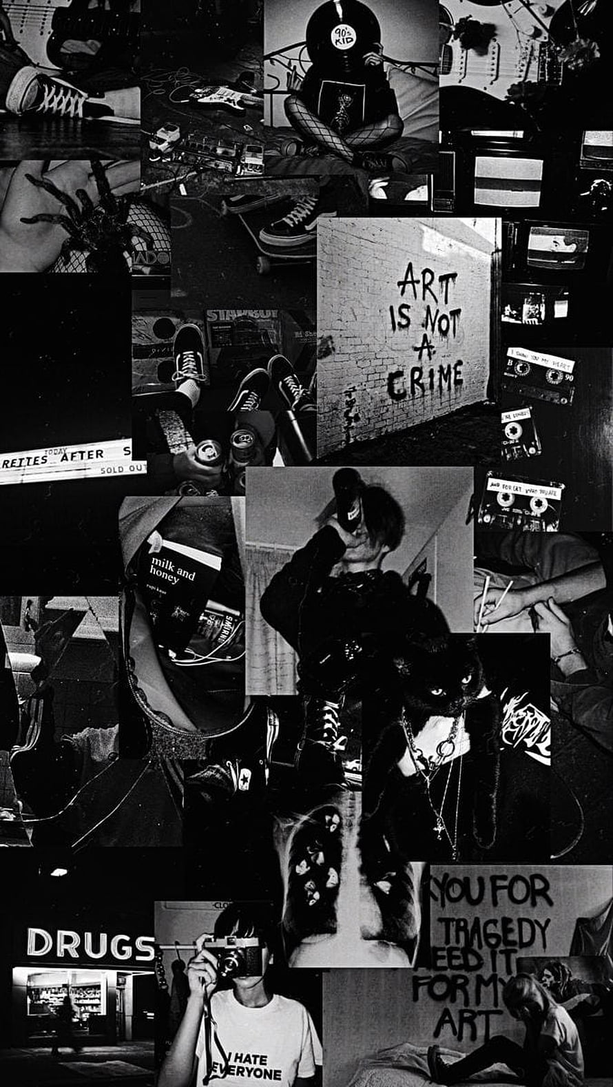 Black and White Grunge Collage with Punk Elements and Street Art HD phone wallpaper