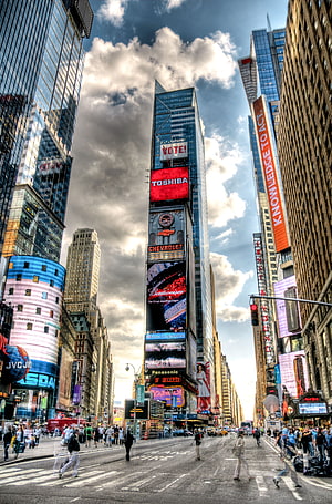 Times Square New York City Skyline with Digital Billboards and Crowded Streets HD phone wallpaper