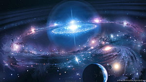 Vast Cosmic Nebula and Spiral Galaxy with Distant Planets in Deep Space HD wallpaper
