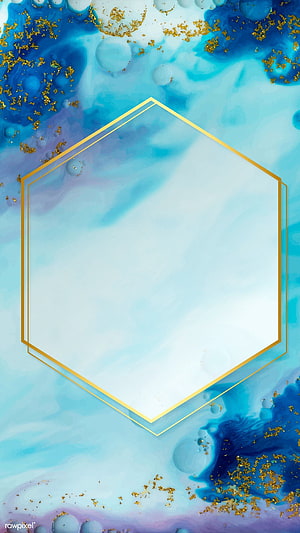 Elegant Hexagon Gold Frame on Blue Watercolor Abstract Background HD phone wallpaper