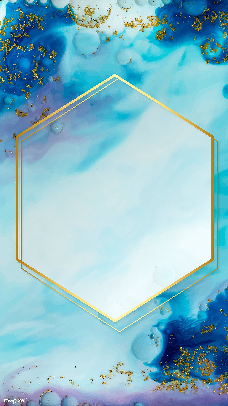Elegant Hexagon Gold Frame on Blue Watercolor Abstract Background HD phone wallpaper