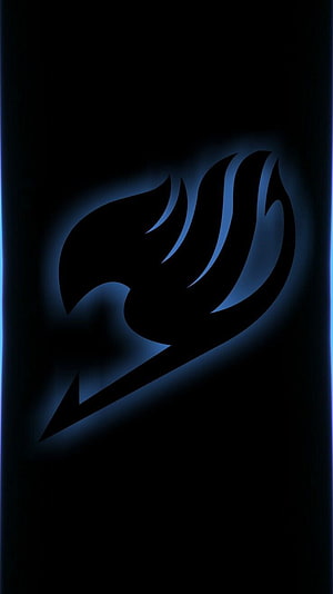 Fairy Tail Guild Emblem with Blue Neon Glow on Black Background HD phone wallpaper