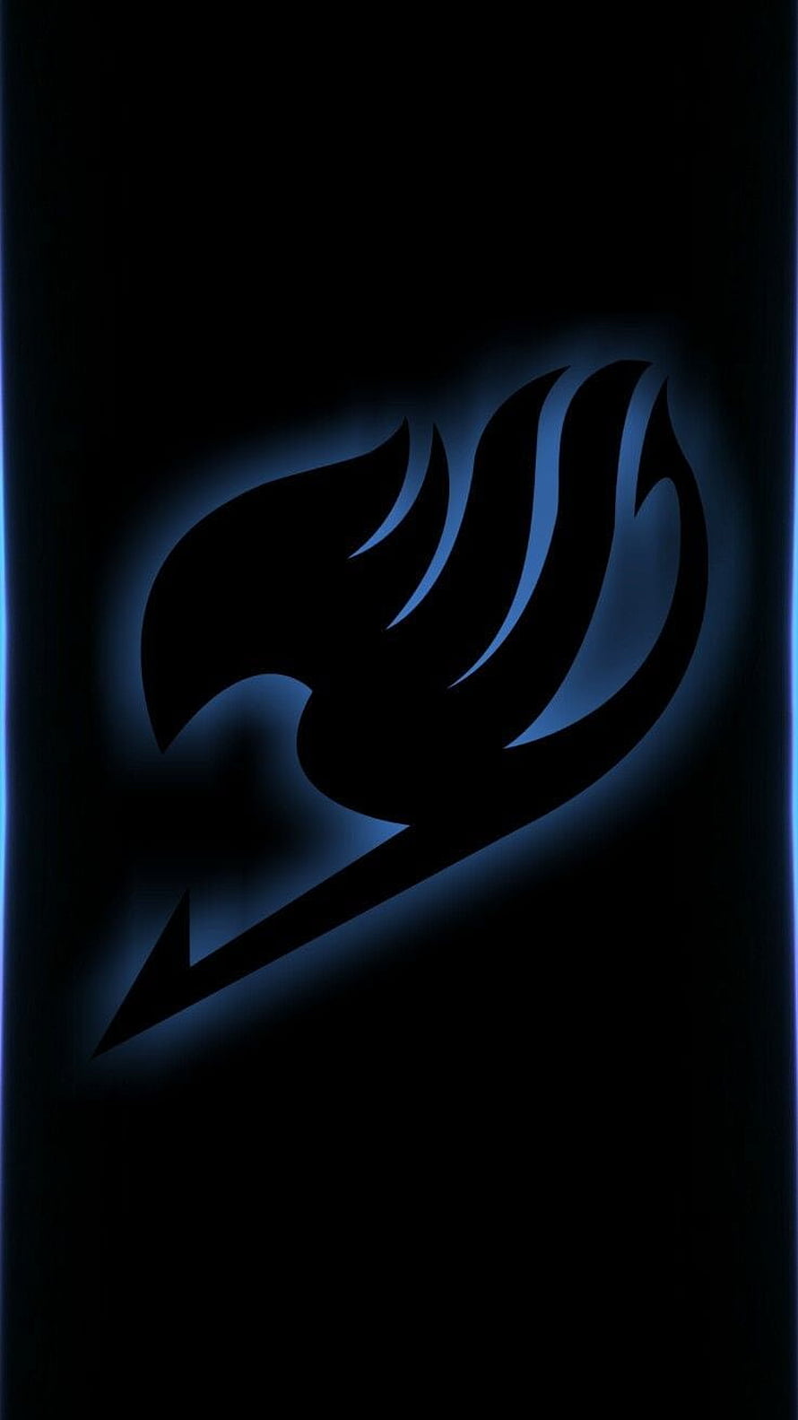 Fairy Tail Guild Emblem with Blue Neon Glow on Black Background HD phone wallpaper