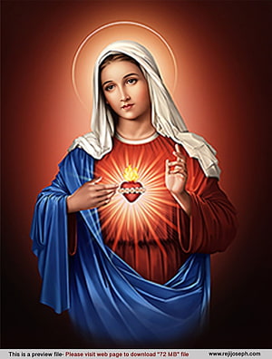 Immaculate Heart of Mary Religious Painting with Sacred Flame and Blue Mantle HD phone wallpaper