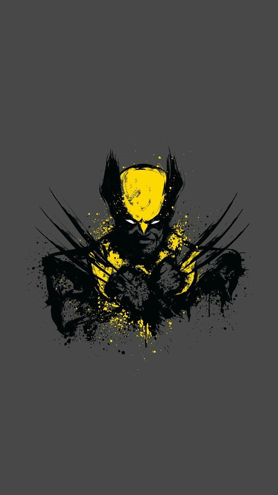 Wolverine Ink Splatter Portrait with Claws Extended in Yellow and Black HD phone wallpaper