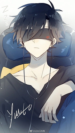 Sleeping Anime Boy With Black Hair Wearing A Blindfold And Hoodie HD phone wallpaper