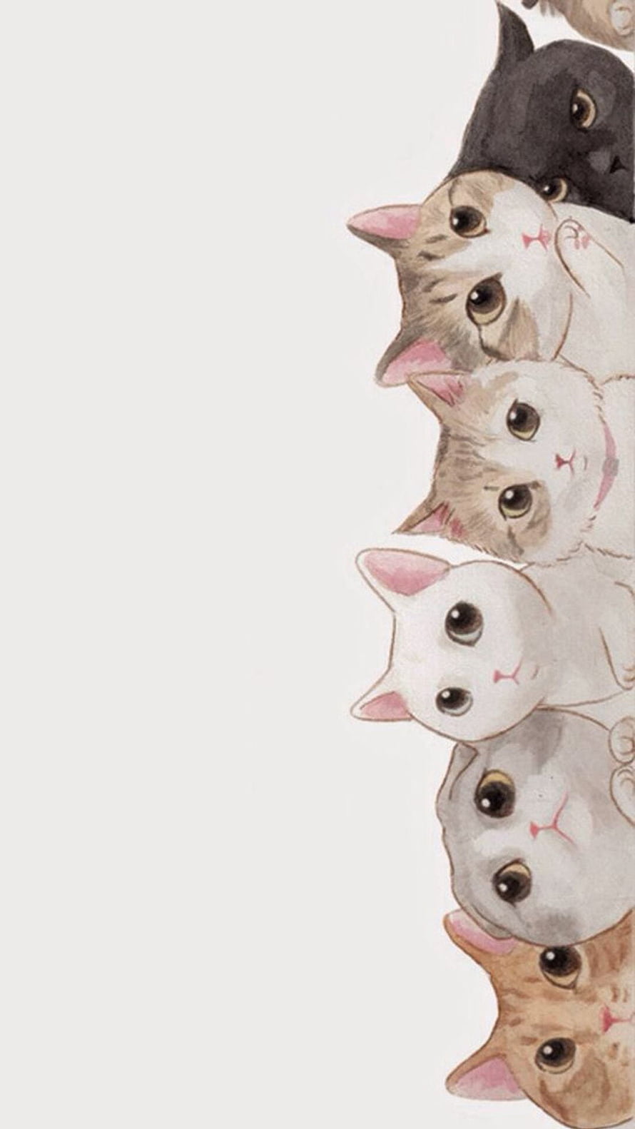 Cute Watercolor Cat Lineup Illustration on Minimalist White Background HD phone wallpaper