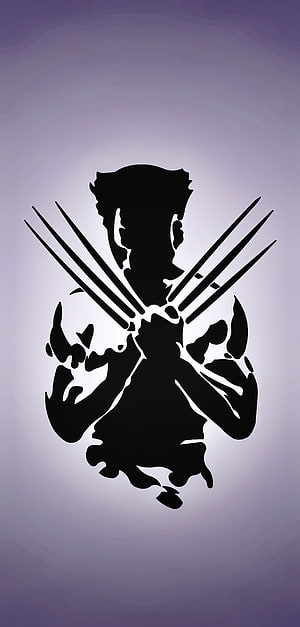 Wolverine Silhouette Artwork with Claws Extended on Purple Gradient Background HD phone wallpaper