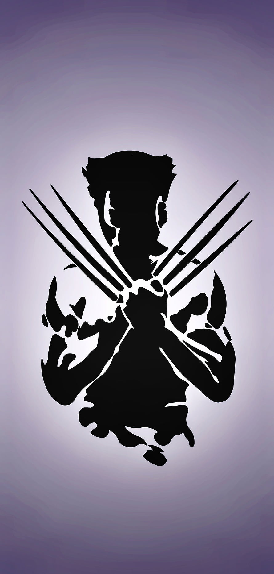 Wolverine Silhouette Artwork with Claws Extended on Purple Gradient Background HD phone wallpaper
