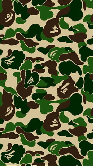 BAPE A Bathing Ape Camo Pattern with Monkey Face Logo in Green and Brown HD phone wallpaper