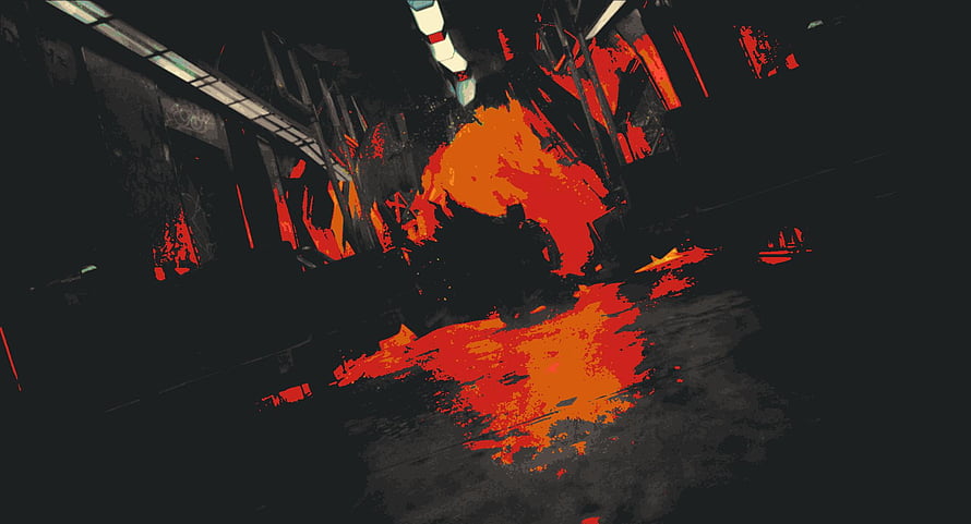 Dark Abstract Digital Art with Fiery Orange and Red Brush Strokes on Black Background HD wallpaper