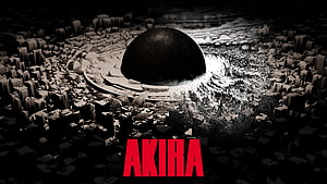 Akira Movie Poster Featuring Black Sphere Over Ruined Cityscape HD wallpaper