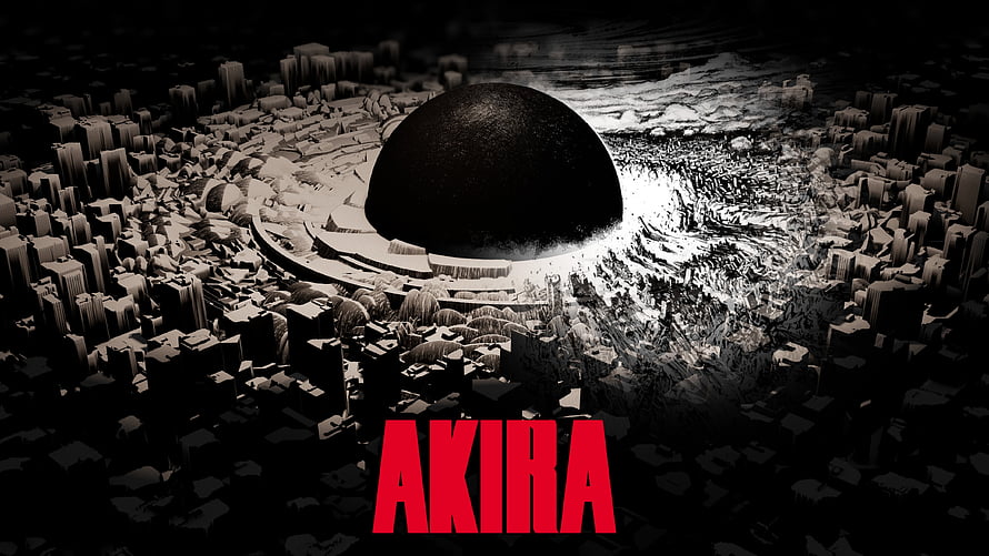 Akira Movie Poster Featuring Black Sphere Over Ruined Cityscape HD wallpaper
