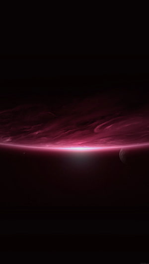 Crimson Space Sunrise Over Dark Planet Horizon with Distant Moon HD phone wallpaper