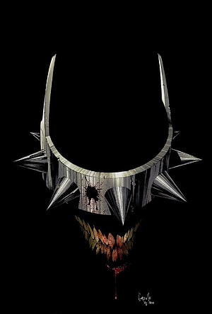 The Batman Who Laughs Spiked Cowl with Blood-Stained Grin on Black Background HD phone wallpaper
