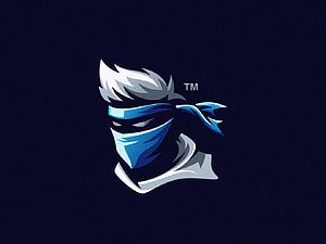 Blue and White Ninja Warrior Mascot Logo on Dark Navy Background HD wallpaper