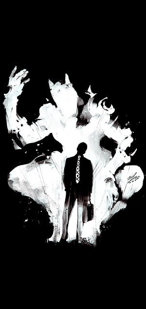 Jojo's Bizarre Adventure Kira Yoshikage Silhouette with White Ink Splatter Art HD phone wallpaper