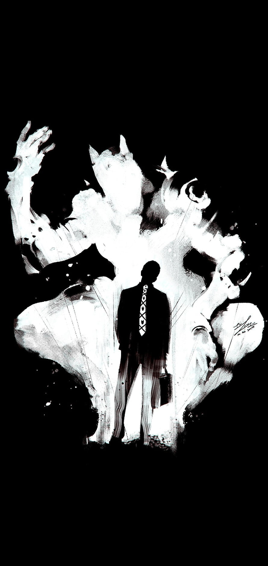 Jojo's Bizarre Adventure Kira Yoshikage Silhouette with White Ink Splatter Art HD phone wallpaper