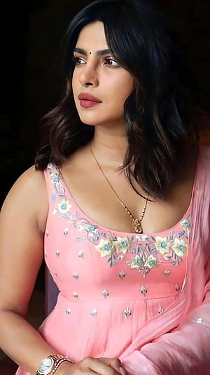 Priyanka Chopra in a Pink Embroidered Anarkali Suit with Floral Details HD phone wallpaper