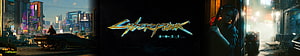 Cyberpunk 2077 Night City Street Scene with Neon Logo and Character Portrait HD wallpaper