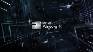 Microsoft Windows 10 Digital Interface with Glowing Grid Lines and Binary Code HD wallpaper