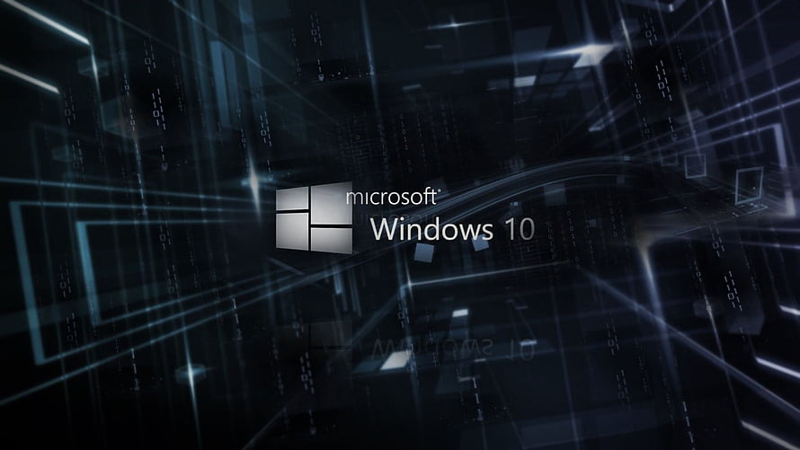 Microsoft Windows 10 Digital Interface with Glowing Grid Lines and Binary Code HD wallpaper
