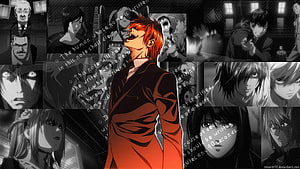 Death Note Anime Collage Featuring Light Yagami and Rulebook Text HD wallpaper