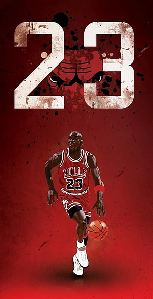 Michael Jordan Chicago Bulls Number 23 Dribbling Action Artwork HD phone wallpaper