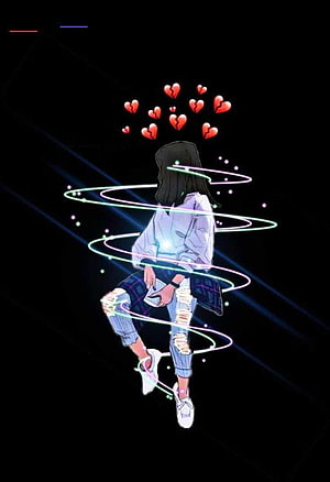 Anime Girl With Broken Hearts And Neon Rings On Black Background HD phone wallpaper